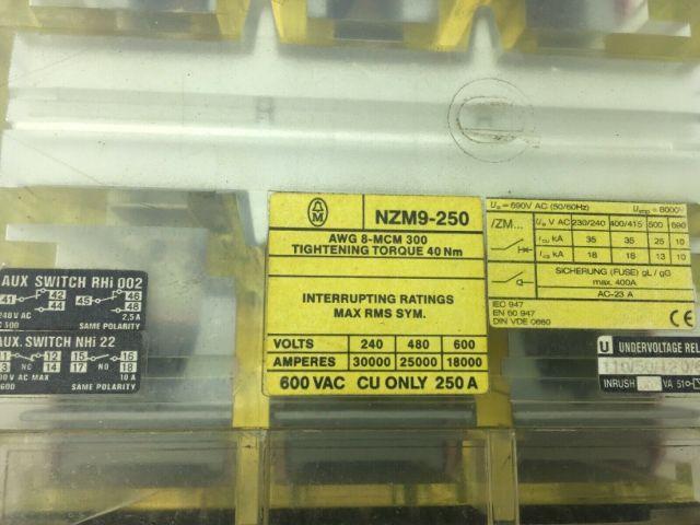 Moeller NZM9-250 Circuit Breaker 600VAC 250A 3Pole W/Thermal Trip