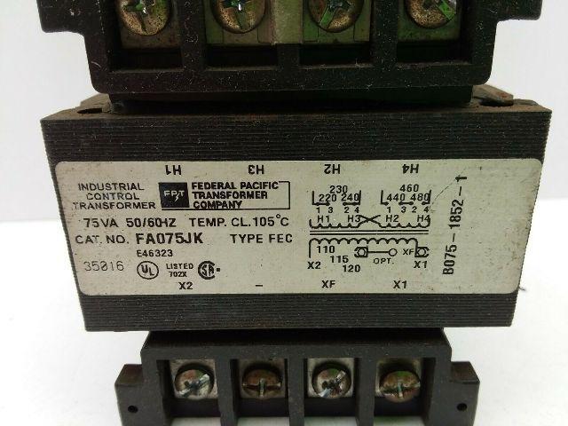 Federal Pacific FA075JK Control Transformer 75VA HV 230/460V LV 120V
