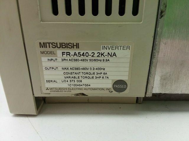 Mitsubishi FR-A540-2.2K-NA Inverter Drive 380-480VAC 9.9A 3HP 3 Phase