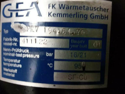 CEA FK Warmetauscher FKV-194.54.76 Shell & Tube Heat Exchanger 16/21 Bar