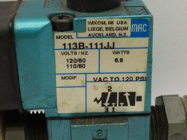 Mac 113B-111JJ Solenoid Valve 110-120V 6.8W 120 PSI 1/4" NPT