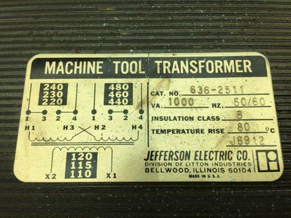 Jefferson Electric 636-2511 Transformer 480V 50/60Hz