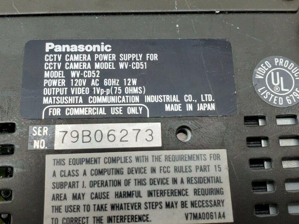 Panasonic WV-CD51 CCTV Power Supply 120VAC 12W W/Panasonic WV-CD50 Camera