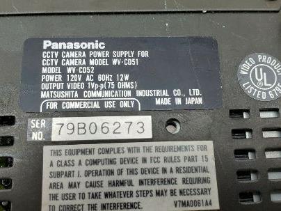 Panasonic WV-CD51 CCTV Power Supply 120VAC 12W W/Panasonic WV-CD50 Camera