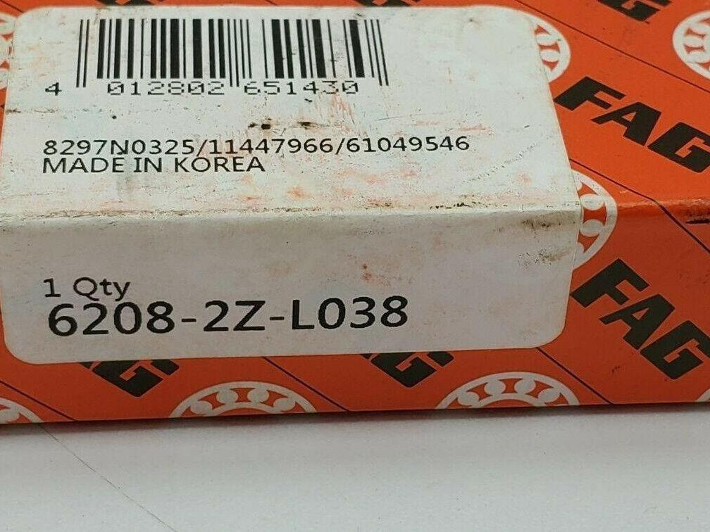 FAG 6208-2Z-L038 Deep Groove Ball Bearing Bore 40mm ID 80mm OD 18mm Width