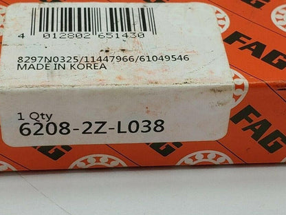 FAG 6208-2Z-L038 Deep Groove Ball Bearing Bore 40mm ID 80mm OD 18mm Width