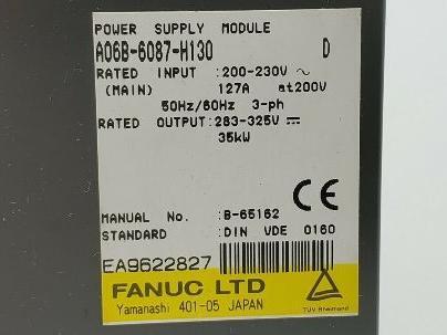 Fanuc A06B-6087-H130/D Power Supply Module 200-230V 127A 3PH Series D