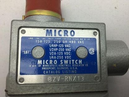 Honeywell Micro Switch BZV-RNX13 Limit Switch Dual Pluger 480VAC 1/2Hp