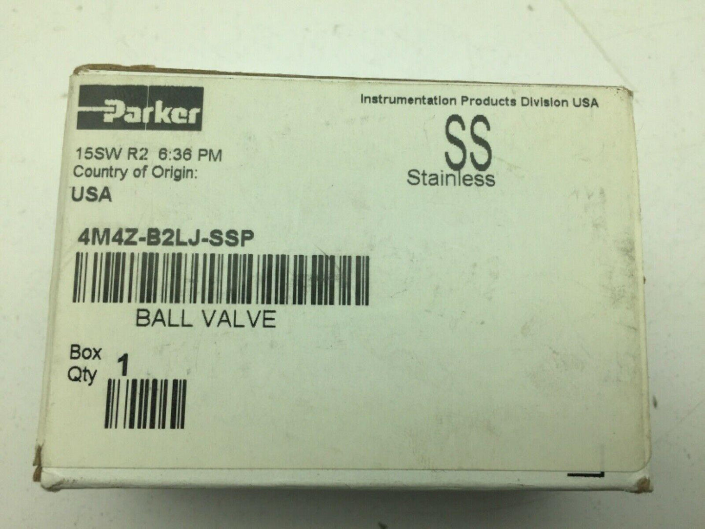 Parker 4M4Z-B2LJ-SSP 6000PSI B-Series Ball Valve, SS, 1/4 MNPT x1/4"Compresion
