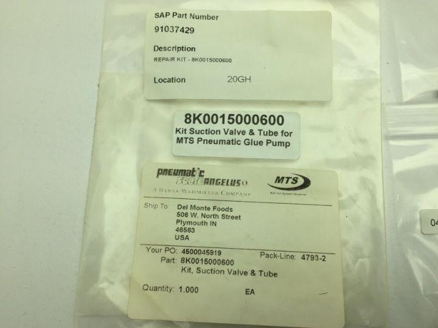 MTS 8K0015000600 Kit Suction Valve & Tube For MTS Pneumatic Glue Pump