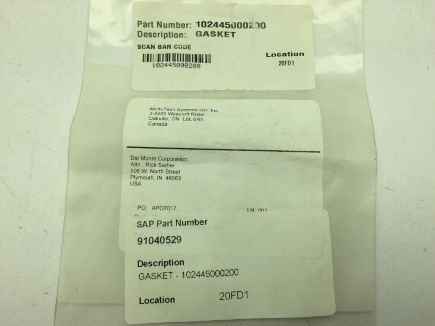 Krones 102445000200 Gasket 110 X 95 X 1 #14 LOT OF 5