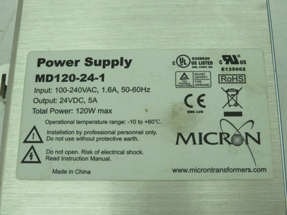 Micron DINergy MD120-24-1 Power Supply 100-240VAC Input 24VDC 5A Output 120W