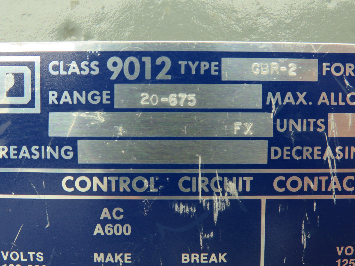 Square D  GBR-2 Pressure Switch 20-675 PSI 120-600V Class 9012