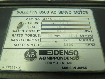 Allen Bradley  8500-A2D-L1B AC Servo Motor .85KW 1500RPM