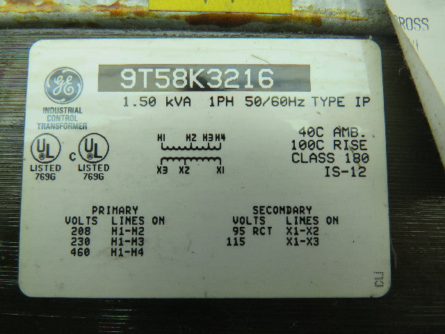 General Electric 9T58K3216 Transformer 1.50 KVA 1ph 50/60 Type IP