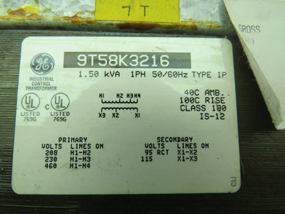 General Electric 9T58K3216 Transformer 1.50 KVA 1ph 50/60 Type IP