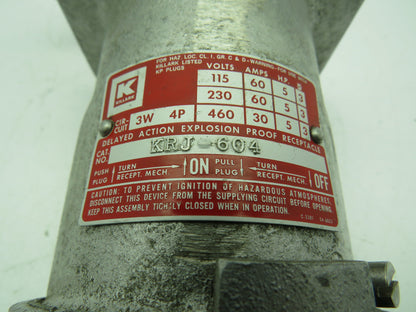 Killark KRJ-604 Explosion Proof Plug-In Receptacle 3W 4P 115-460V 3 Phase 60A