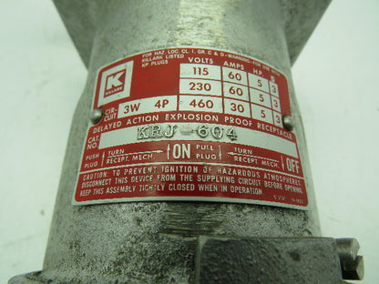 Killark KRJ-604 Explosion Proof Plug-In Receptacle 3W 4P 115-460V 3 Phase 60A