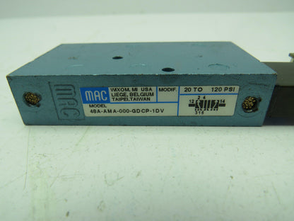 MAC 48A-AMA-000-GDCP-1DV Single Solenoid Plug-In Valve 24 VDC 20-120 PSI 1.8W