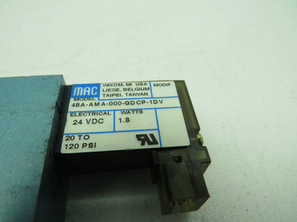 MAC 48A-AMA-000-GDCP-1DV Single Solenoid Plug-In Valve 24 VDC 20-120 PSI 1.8W