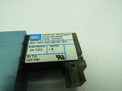 MAC 48A-AMA-000-GDCP-1DV Single Solenoid Plug-In Valve 24 VDC 20-120 PSI 1.8W