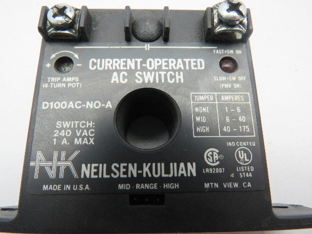 Neilsen- Kuljian D100AC-NO-A Current Operated Switch 240VAC 1A Lot of 2