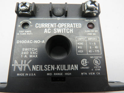 Neilsen- Kuljian D100AC-NO-A Current Operated Switch 240VAC 1A Lot of 2