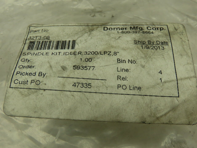 Dorner 32T3-08 Spindle Kit, Idler, For 3200 Series Conveyor, LZP,8"