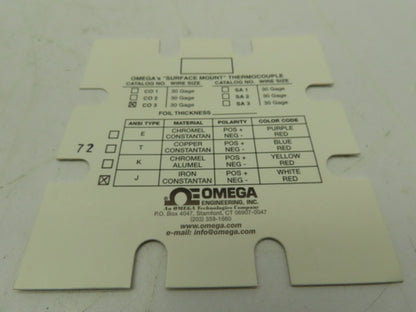 Omega C03-J-72 Cement-On Surface Thermocouples CO1, CO2, CO3
