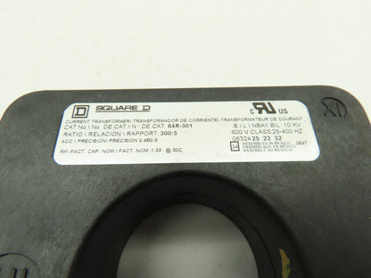 Square D 64R301 Current Transformer Solid Core 300:5A 600V  1-15/16" ID
