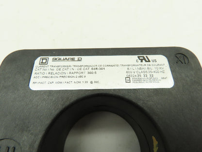 Square D 64R301 Current Transformer Solid Core 300:5A 600V  1-15/16" ID
