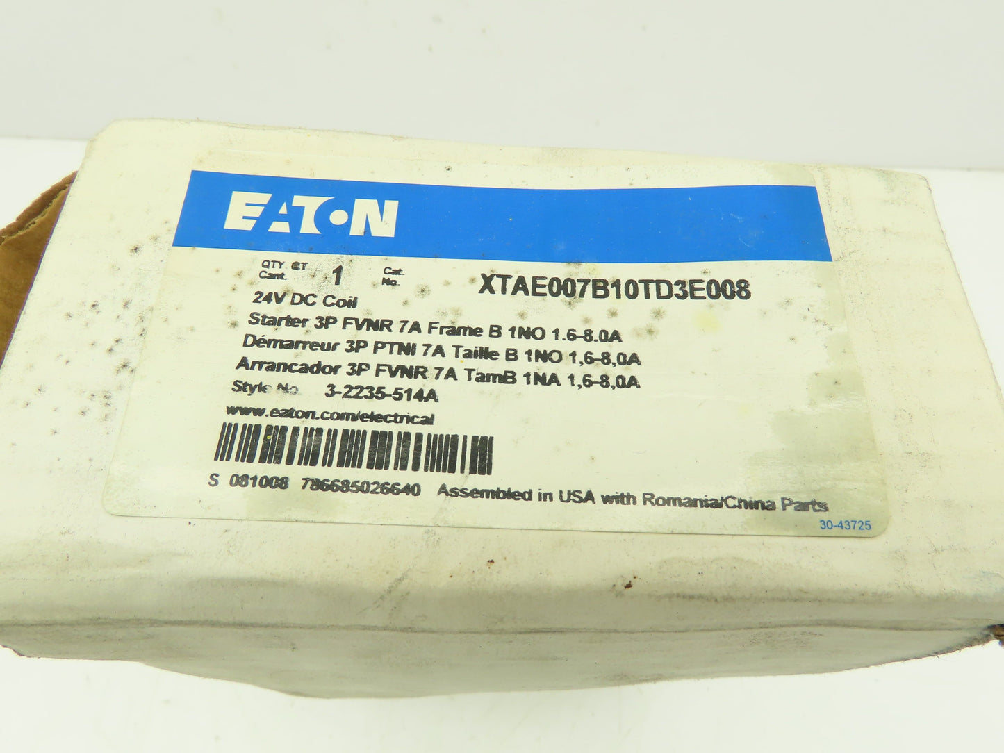 Cutler-Hammer XTAE007B10TD3E008 24VDC Coil Starter 3P FVNR 7A FrameB1NO 1.6-8.0A