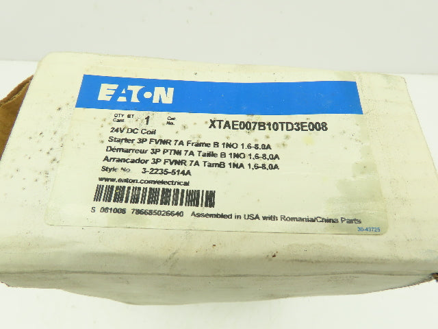Cutler-Hammer XTAE007B10TD3E008 24VDC Coil Starter 3P FVNR 7A FrameB1NO 1.6-8.0A