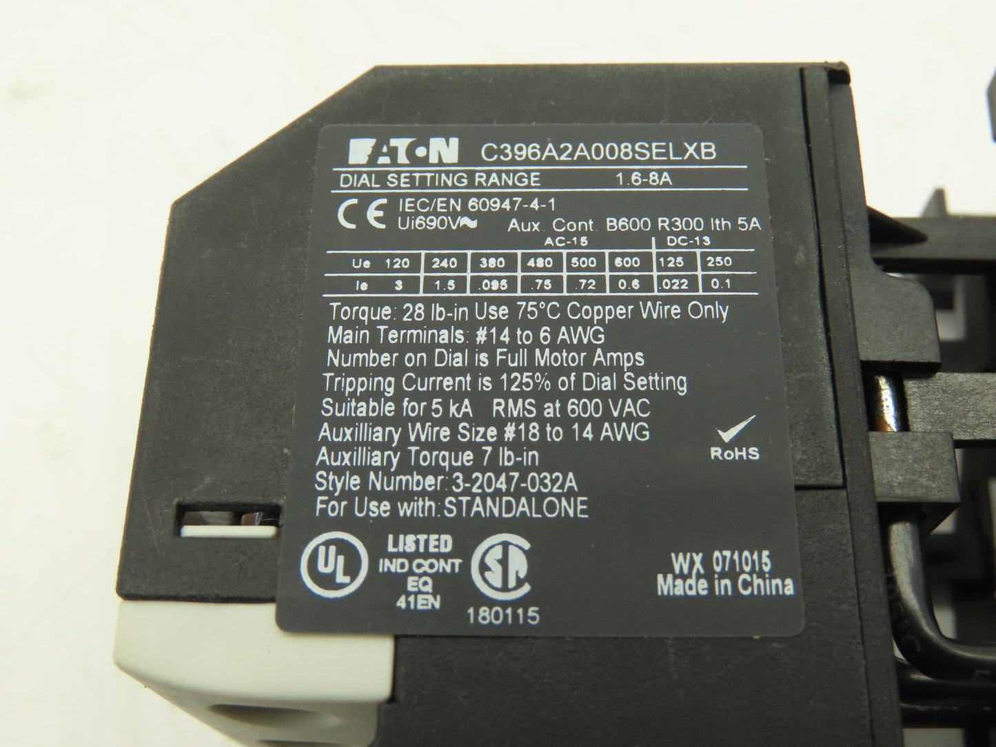 Cutler-Hammer XTAE007B10TD3E008 24VDC Coil Starter 3P FVNR 7A FrameB1NO 1.6-8.0A