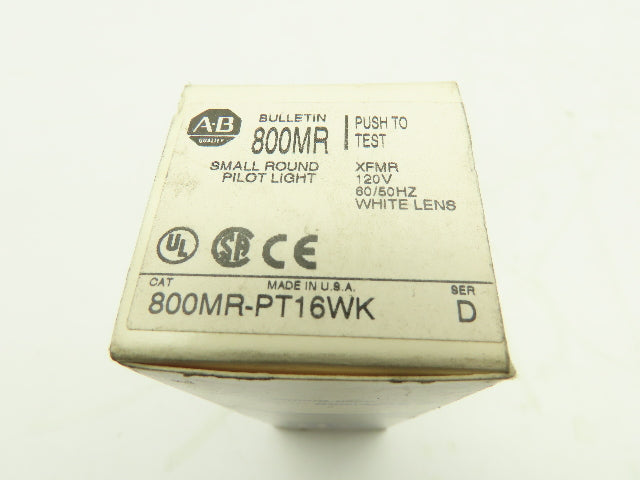 Allen Bradley 800MR-PT16K Push-To-Test Pilot Light WHITE 22mm Ser D Push Button