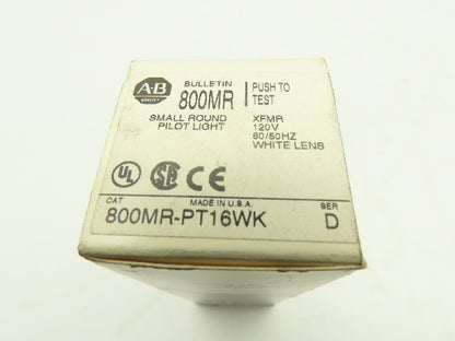 Allen Bradley 800MR-PT16K Push-To-Test Pilot Light WHITE 22mm Ser D Push Button