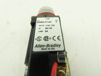 Allen Bradley 800MR-PT16K Push-To-Test Pilot Light WHITE 22mm Ser D Push Button