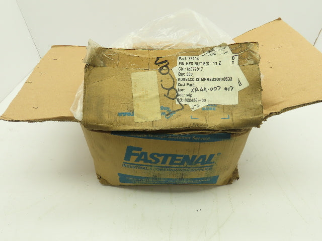 Fastenal 5/8"-11 Zinc Finish Grade A Finished Hex Nut  BOX OF 800
