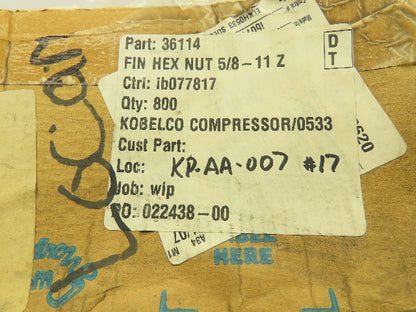 Fastenal 5/8"-11 Zinc Finish Grade A Finished Hex Nut  BOX OF 800