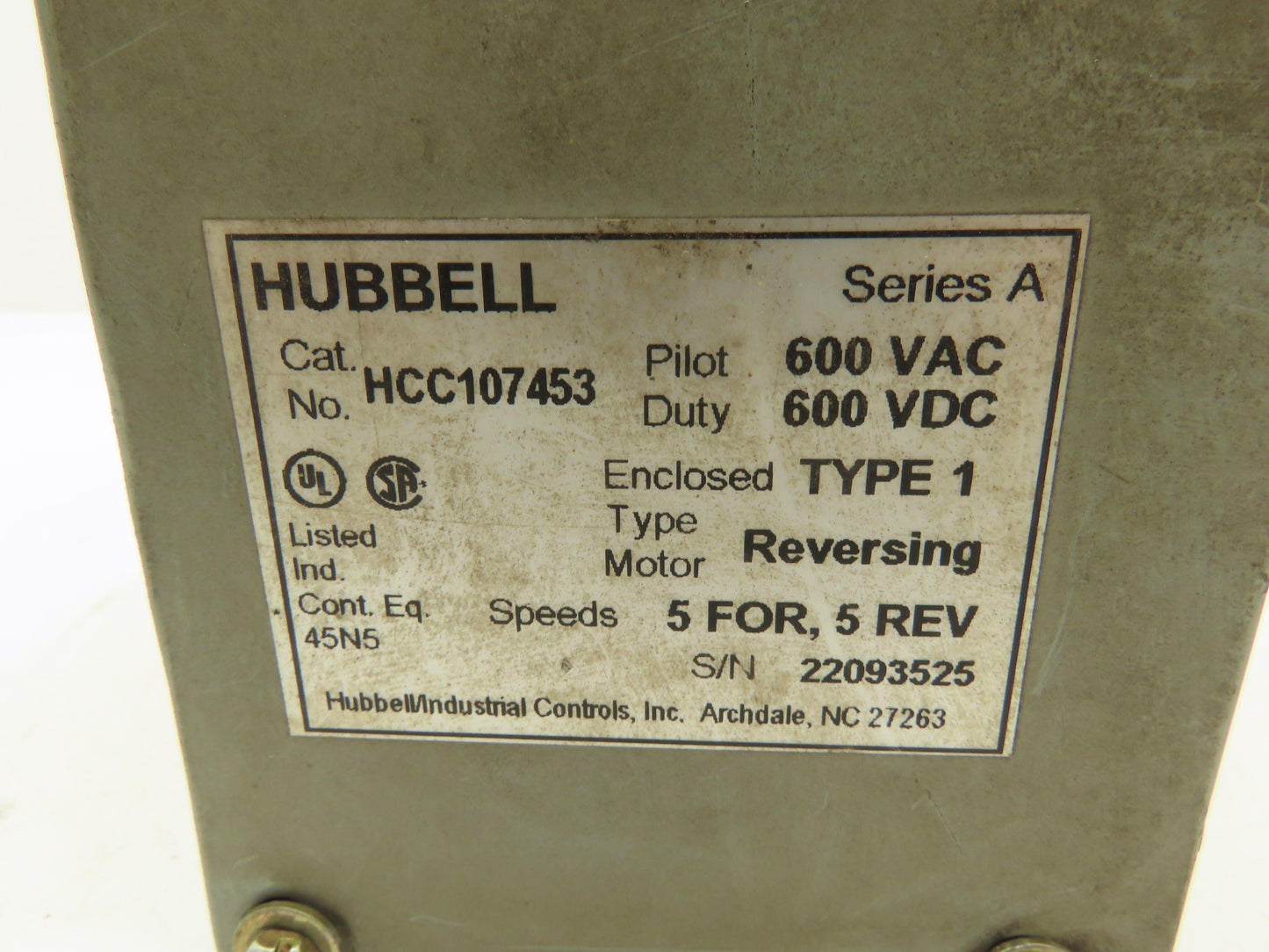 Square D HCC107453 Master Switch Reversing 5-Speed Forward/Reverse 600VAC/VDC