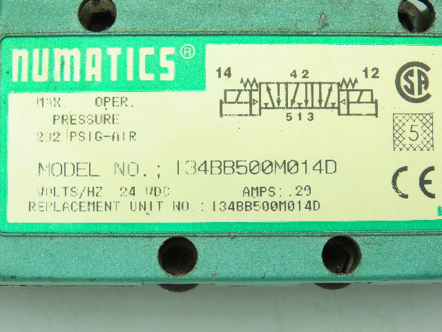 Numatics 134BB500M014D Pneumatic Solenoid Valve 232PSIG-Air 24VDC