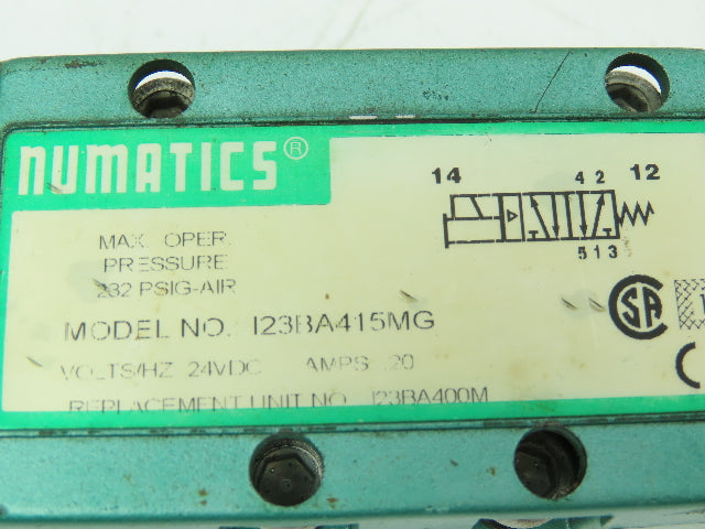 Numatics 123BA415MG  Pneumatic Solenoid Valve 232PSIG-Air 24VDC Rep. 123BA400M