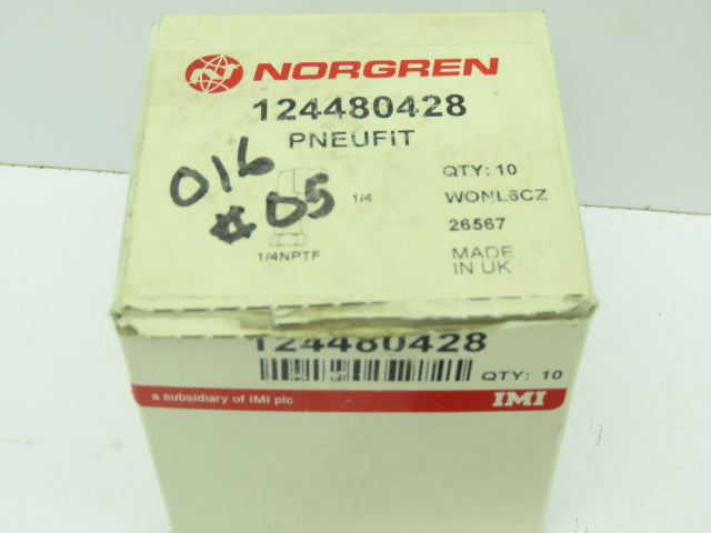 Norgren 	Pneufit 90 Deg Swivel Female Elbow Push Fitting 1/4" Tube 1/4"NPT 10pcs