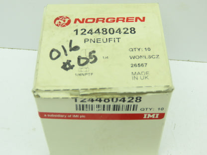 Norgren 	Pneufit 90 Deg Swivel Female Elbow Push Fitting 1/4" Tube 1/4"NPT 10pcs