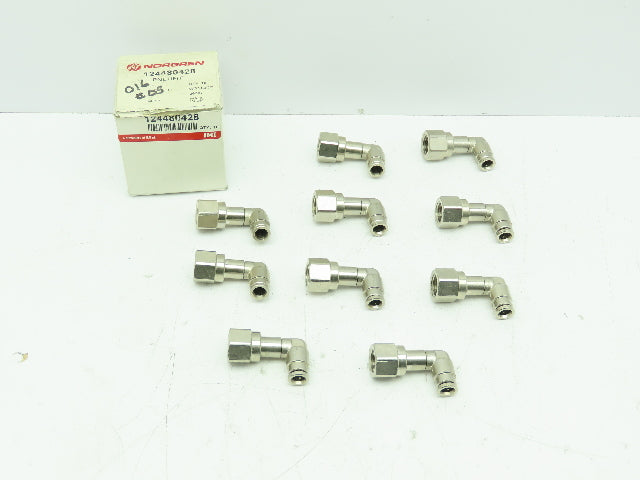 Norgren 	Pneufit 90 Deg Swivel Female Elbow Push Fitting 1/4" Tube 1/4"NPT 10pcs
