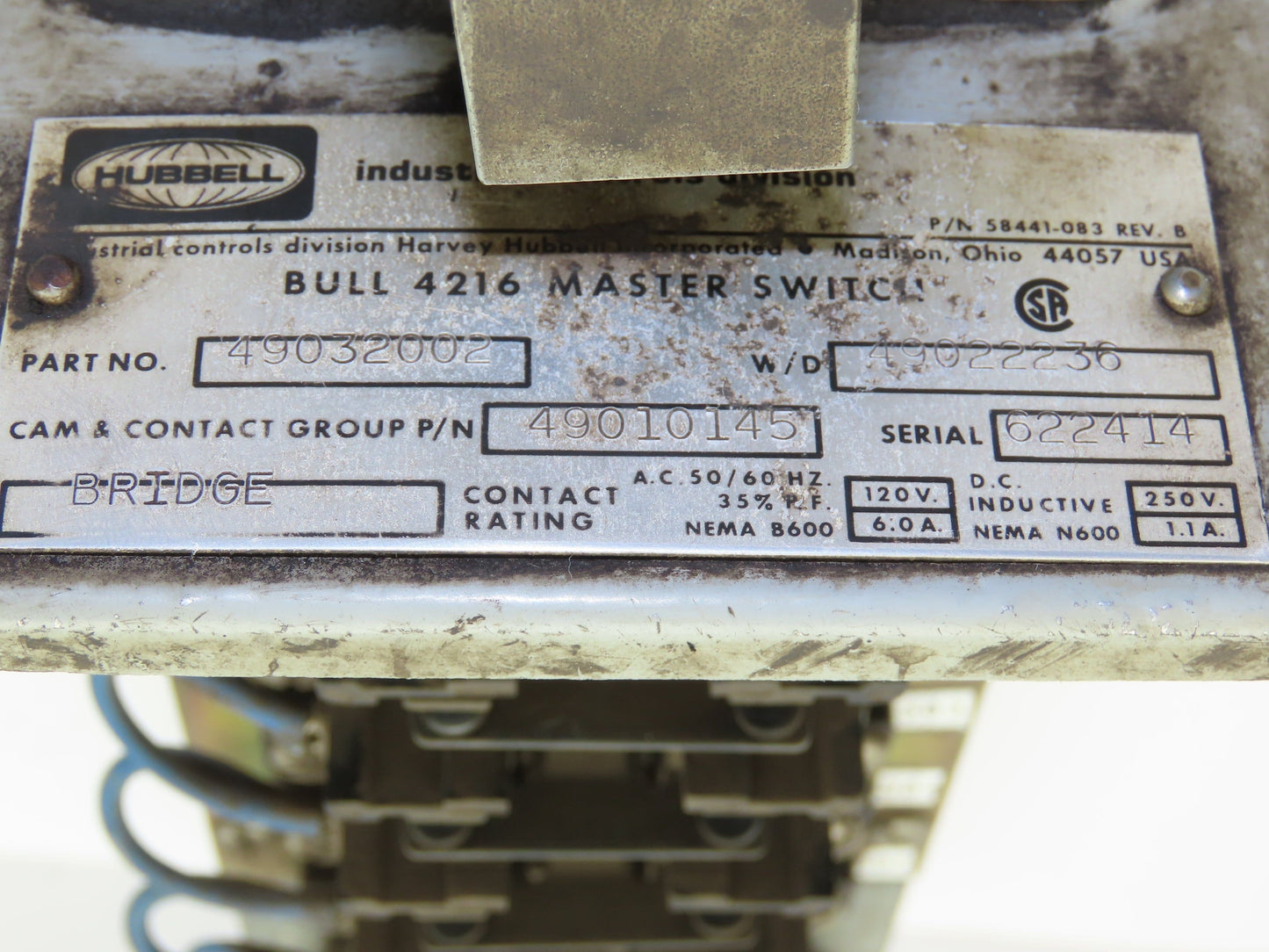 Hubbell 49032002 4216 Series Cam Operated Master Switch 6 Circuit