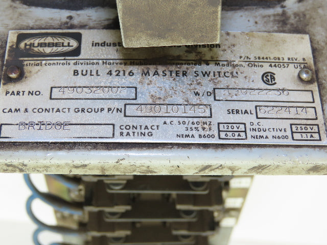 Hubbell 49032002 4216 Series Cam Operated Master Switch 6 Circuit