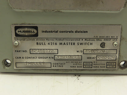 Hubbell 49010013 4216 Cam Operated Master Switch Parts