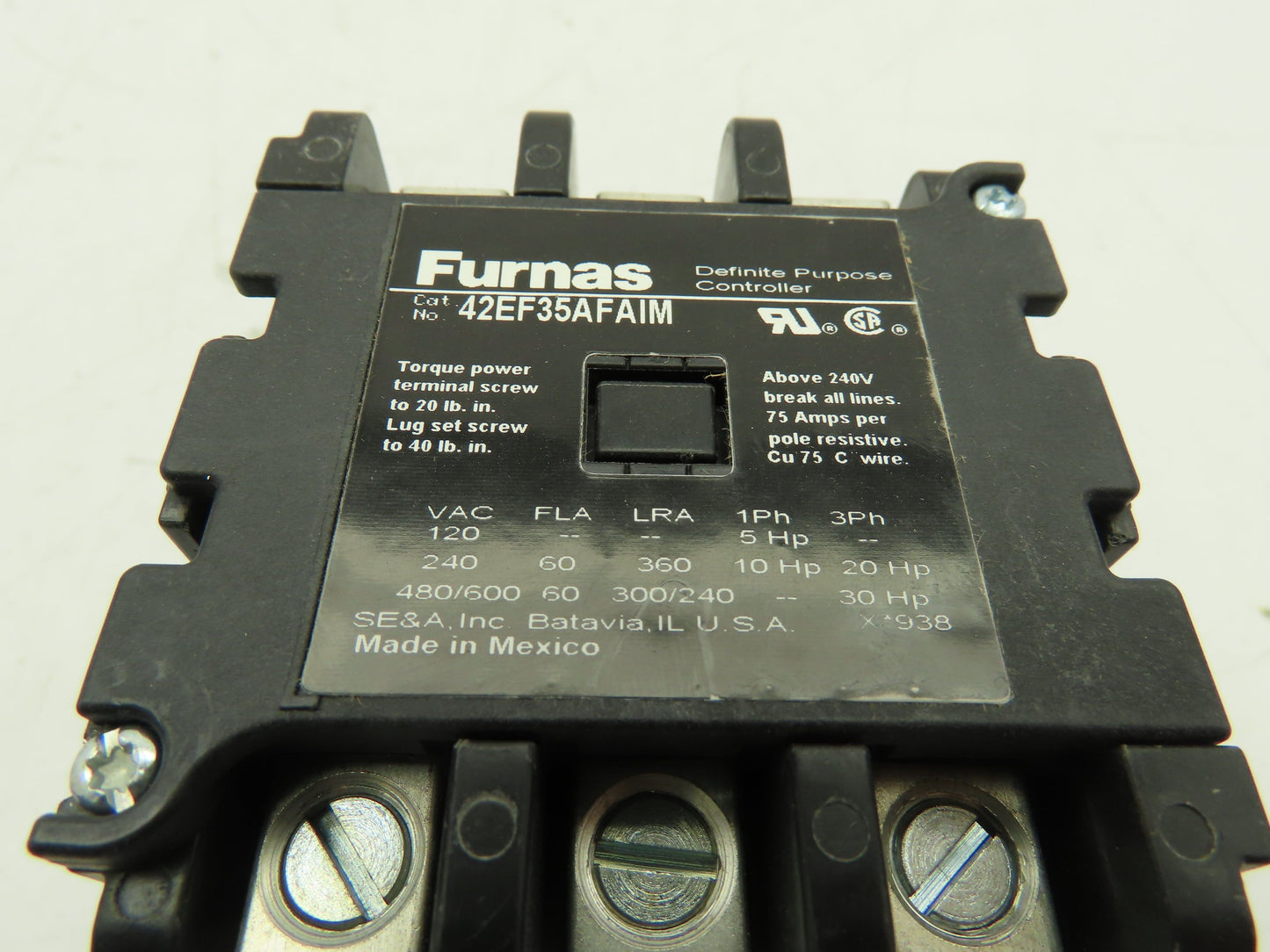 Furnas 42EF35AFAIM Definite Purpose Contactor 60A 600V Coil 110/120V 50/60Hz