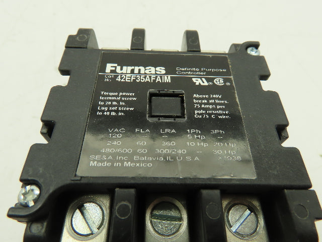Furnas 42EF35AFAIM Definite Purpose Contactor 60A 600V Coil 110/120V 50/60Hz